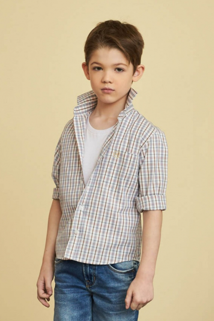 Camisa Infantil Xadrez Manga Curta - 2973Li