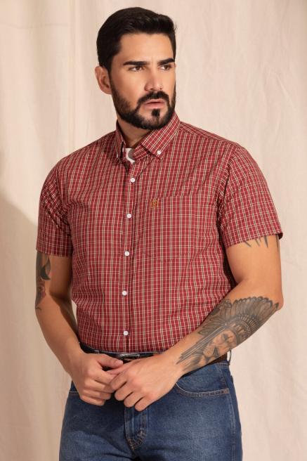 Camisa masculina estilo americano country xadrez manga curta c/ bolso | 29069C